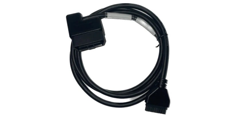 Cable for HOS PT30 Pacific Track ELD App, featuring a square Volvo panel connector—a heavy-duty, black, square Volvo OBDII cable.