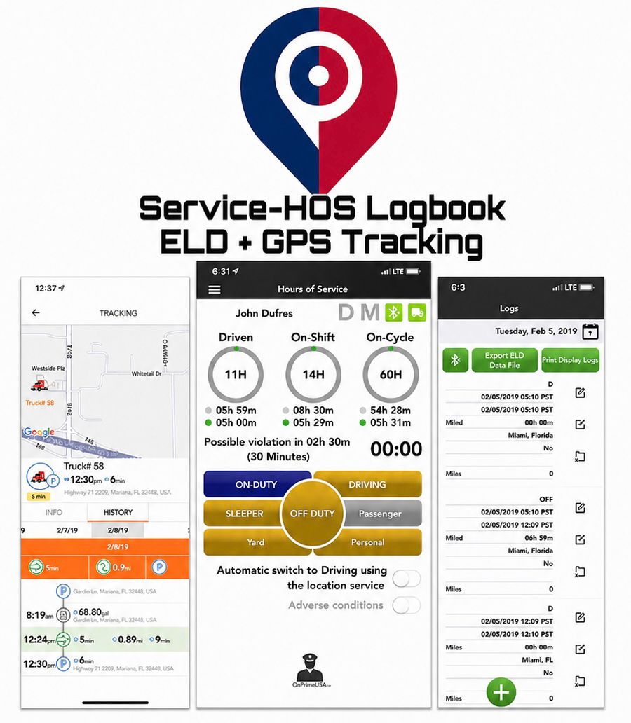 .Servicio de HOS Logbook — Libro de Registro HOS (ELD) + Rastreo GPS — Cuota mensual: $35 — Activación: $25